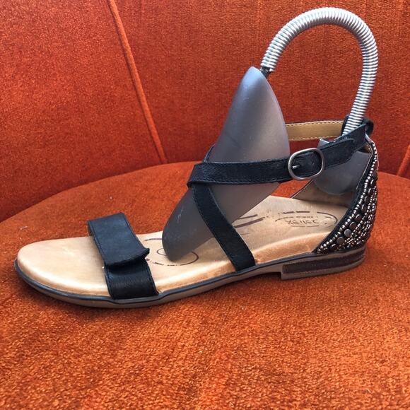 Aetrex Womens Brenda Sandals size 7 ES600W Black Tan Beaded Flat Adjustable - Picture 2 of 11